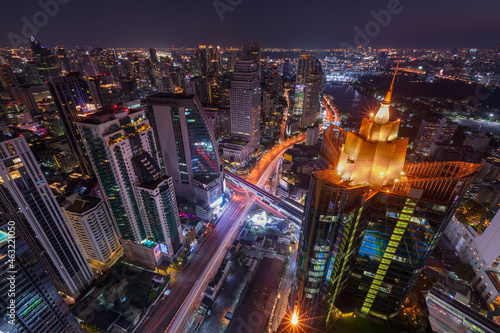 Fotografie Aerial view of Asoke intersection or junction with cars traffic, Bangkok Downtown