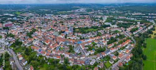 Aerial view of the city Neunkirchen on a cloudy day in summer