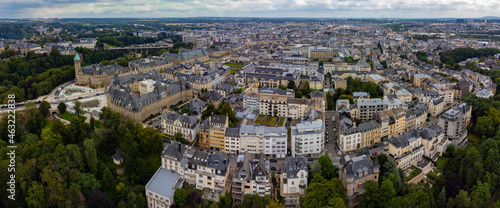 Aerial view of the city Luxembourg on a cloudy day in summer