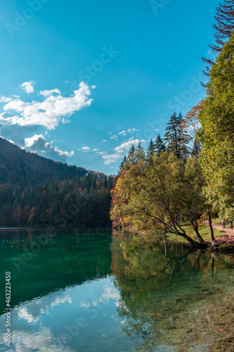 Colorful autumn foliage at the alpine lake