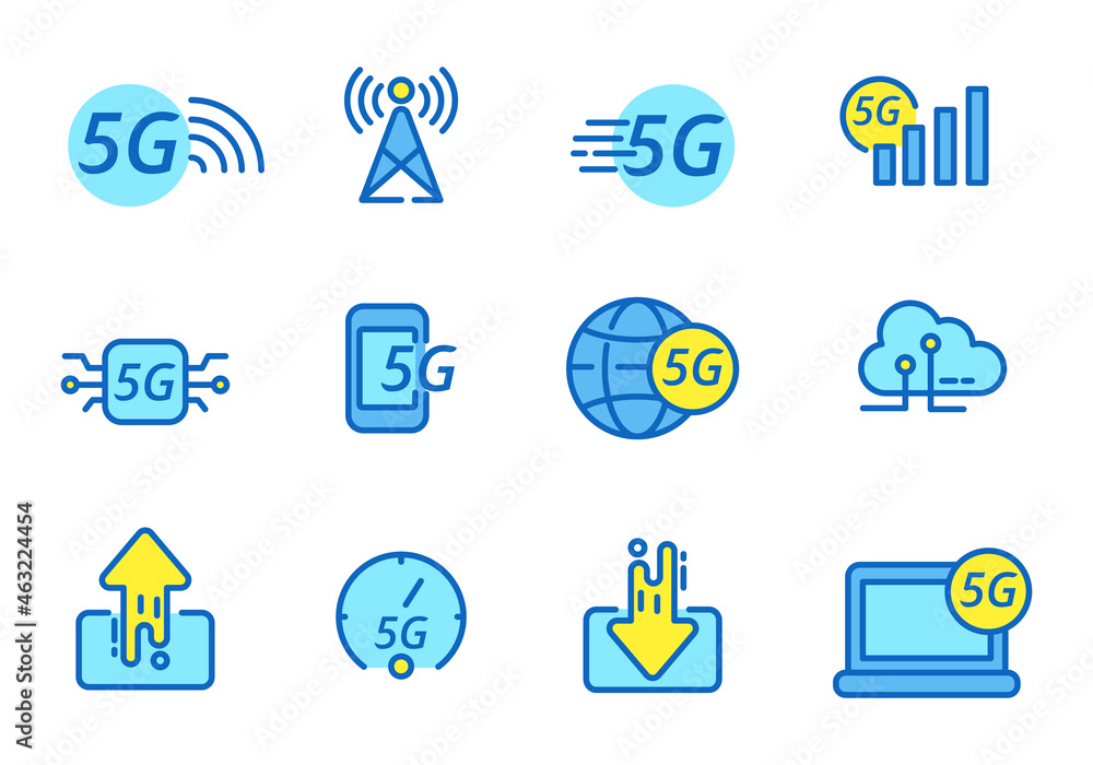 Set of 5g icon in linear color style isolated on white background Set of 5g icon in linear color style isolated on white background
