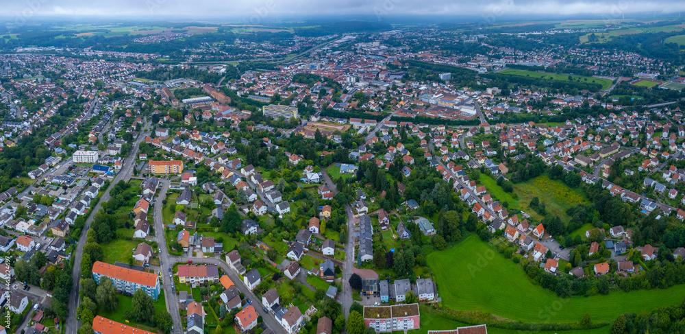 Aerial view around Zweibrücken in Germany on a cloudy day in summer