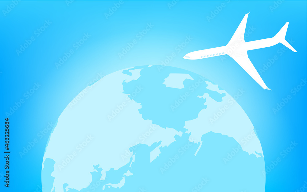 Fototapeta premium 青く光る地球（北半球）と飛行機
