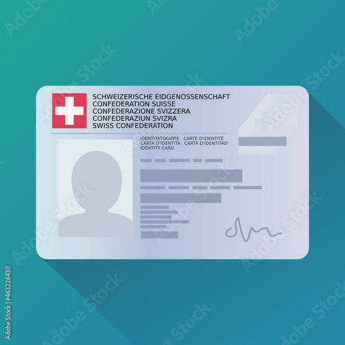 Identity card of the Swiss Confederation (Identity card and Swiss Confederation are written in the 5 official languages: French, German, Italian, English, and Romansh) (Flat design) photo
