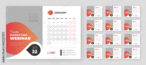 2022 Desk Calendar Print Ready Template, Print Ready 2022 Calendar design Template