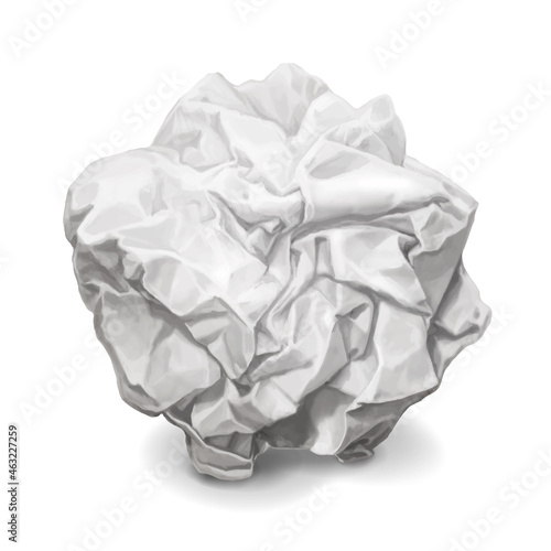 Crumpled paper, realistic wrinkled paper ball isolated vector