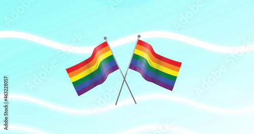 Image of rainbow flags over blue background