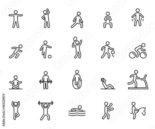 Fényképezés Vector set of sport exercise line icons. Pixel perfect.