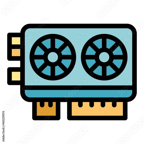 Blockchain video card icon. Outline Blockchain video card vector icon color flat isolated