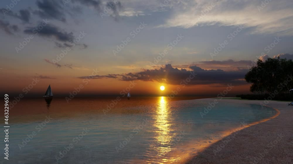 Dramatic sea sunset. Burning sky and shining golden waves. Sunset sea 4k. Red sky, yellow sun and amazing sea. Summer sunset seascape. Atlantic Ocean beach sunsets. 3D Rendering.
Dramatic sea sunset. Burning sky and shining golden waves. Sunset sea 4k. Red sky, yellow sun and amazing sea. Summer sunset seascape. Atlantic Ocean beach sunsets. 3D Rendering.