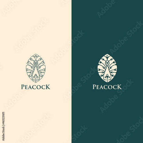 Peacock Logo Icon with Unique Luxury Linear Style Vector Illustration