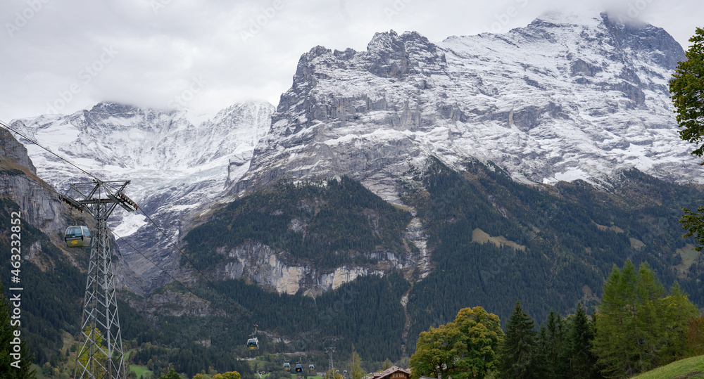 Gletscherdorf Grindelwald ,Heimat von Eigernordwand und Bergführern. Ferienort für Wanderer und Wintersportler. Mit Hotels, Restaurants, Hütten und Bars