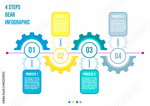vector illustration of gear infographic, 4 steps with straight line and separated text frame