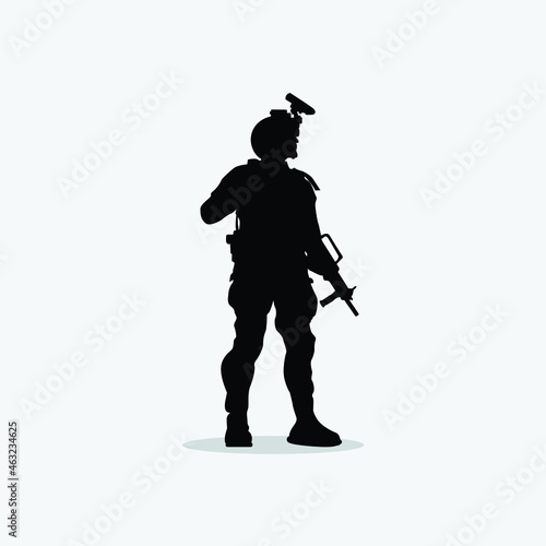 Military vector illustration, Army background, soldiers silhouettes.Vector Policeman Tactical Shoot Illustration.