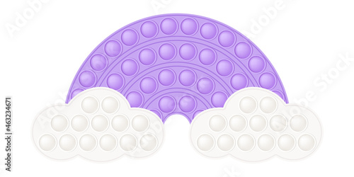 Popit purple rainbow on the clouds as a fashionable silicon fidget toys. Addictive antistress toy for fidget in pastel colors. Bubble sensory popit for kids fingers. Vector illustration isolated.