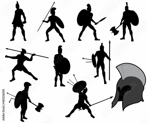 Set of Ancient Greek Warriors Silhouettes. Vector Image