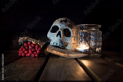 Halloween still life with a skull