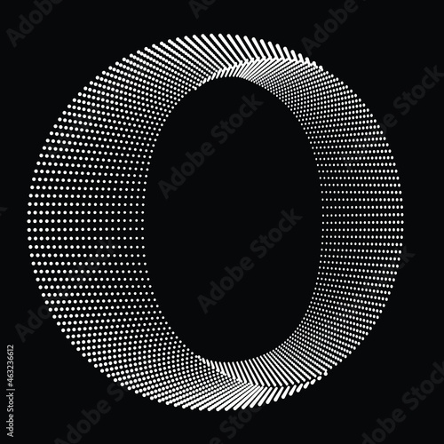 Halftone dots in Semi Circle Form .  Vector Illustration .Technology round. Moon Logo . Design element . Abstract Geometric shape . letter c .