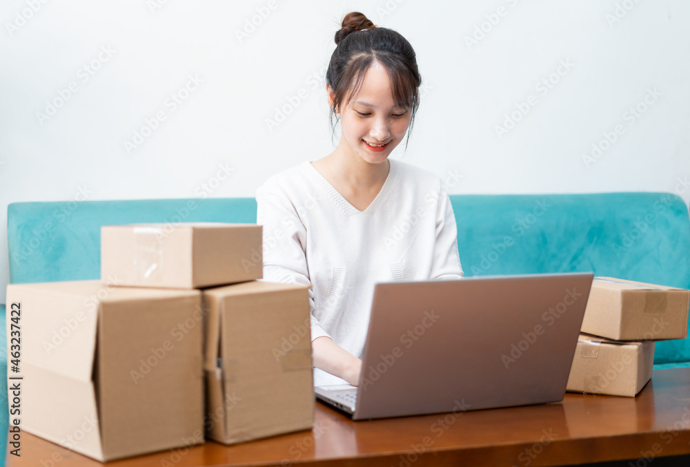 Asian woman portrait at home and online business Asian woman portrait at home and online business
