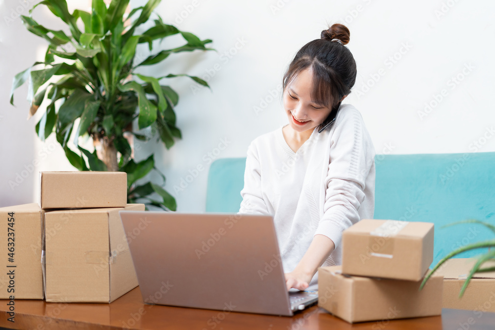 Asian woman portrait at home and online business Asian woman portrait at home and online business