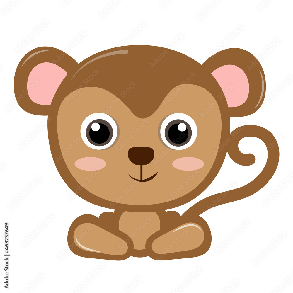 Cute baby monkey vector illustration. Cartoon character. Flat style.