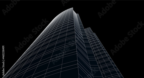 modern architecture digital 3d drawing vector illustration