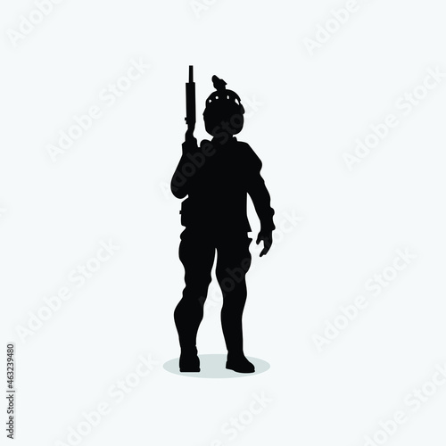 Military vector illustration  Army background  soldiers silhouettes.Vector Policeman Tactical Shoot Illustration.