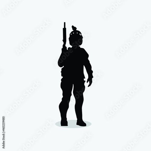 Military vector illustration, Army background, soldiers silhouettes.Vector Policeman Tactical Shoot Illustration.