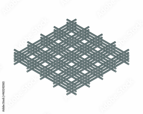 Isometric vector illustration tied rebar cage isolated on white background. Realistic steel reinforcement bars icon. Construction rebar. Steel rods used for reinforcing concrete. Building materials.