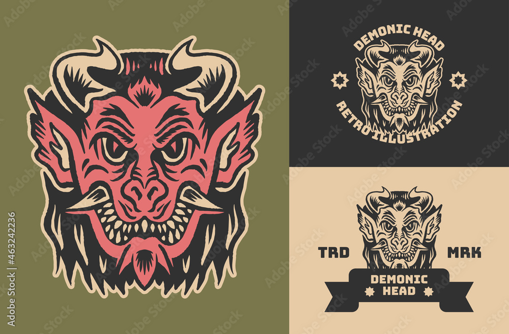 Obraz premium Retro Vintage Devil Head Illustration
