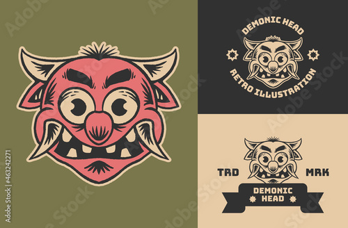 Retro Vintage Cute Demon Head Illustration