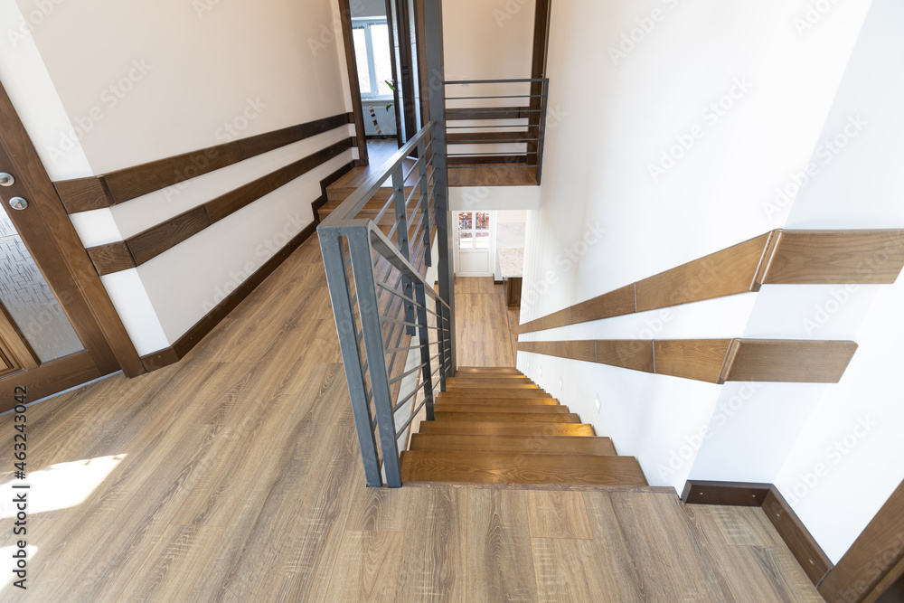 Obraz premium Modern metal stairway in scandinavian interior