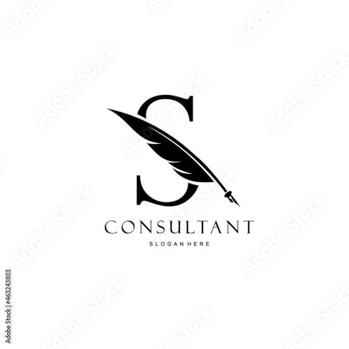 letter S logo and quill
.combination of letter S and vector quill .perfect for logos of legal consultants, lawyers, and more photo