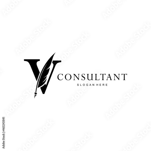 letter V logo and quill
.combination of letter V and vector quill .perfect for logos of legal consultants, lawyers, and more