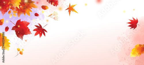 Watercolor autumn banner on white background with copy space vector illustration