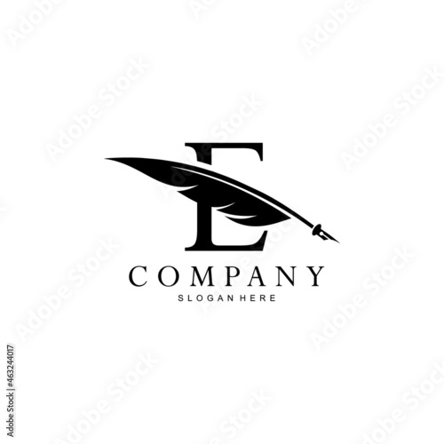 letter E logo and quill
.combination of letter E and vector quill .perfect for logos of legal consultants, lawyers, and more