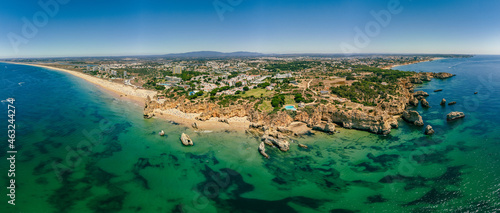 Fototapeta Naklejka Na Ścianę i Meble -  Aerial view of Praia dos Tres Irmaos beach, Alvor, Algarve, Portugal
