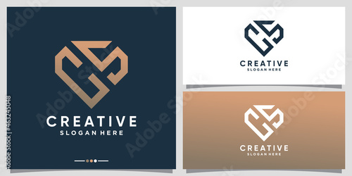 Creative monogram logo design initial letter CS with line art and diamond concept