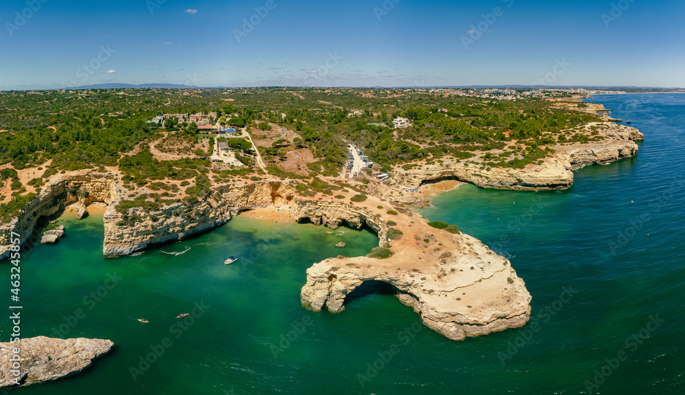 Aerial view of the Albandeira Beach (Praia da Albandeira) in Lagoa, Algarve, Portugal