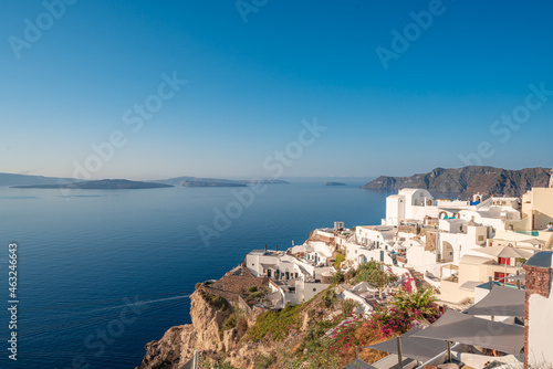 Landscapes and the architectural buildings in the village of Oia in Santorini Island in Greece