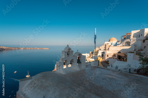 Landscapes and the architectural buildings in the village of Oia in Santorini Island in Greece