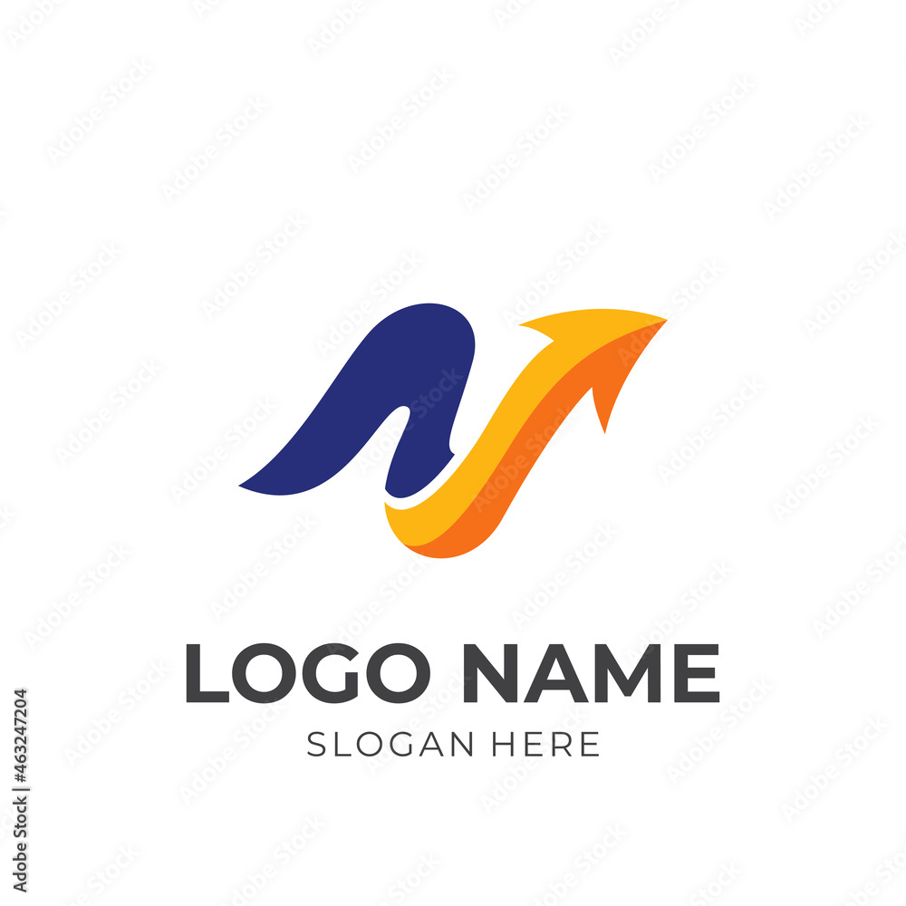 letter N and arrow logo design template concept vector with flat colorful style letter N and arrow logo design template concept vector with flat colorful style