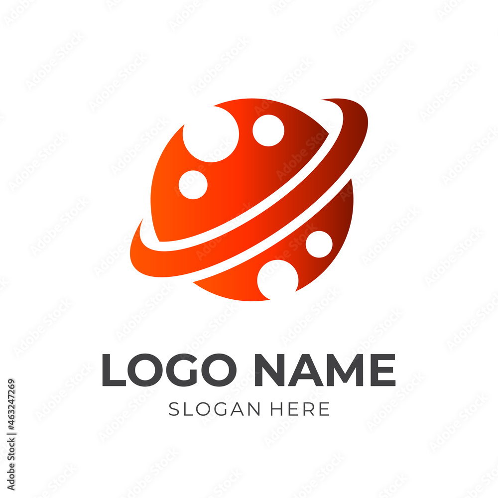 planet logo design template concept vector with flat orange color style planet logo design template concept vector with flat orange color style