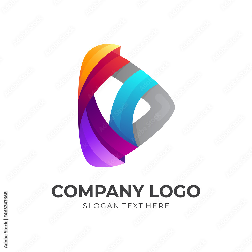 modern play logo design, 3d colorful style