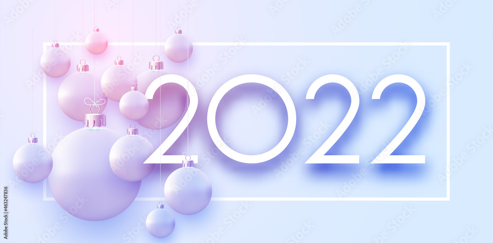 2022 sign with hanging beautiful Christmas baubles. 2022 sign with hanging beautiful Christmas baubles.