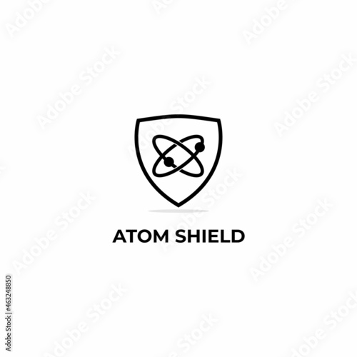 Simple Neutron Atom Logo Icon Design, atom with shield logo concept on isolated background