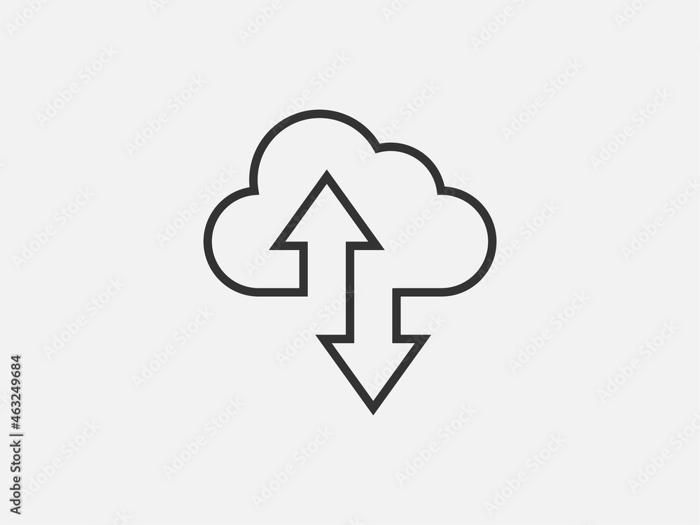 Technology icon vector cloud computing connection. Big data global server. Line design symbol. Technology icon vector cloud computing connection. Big data global server. Line design symbol.