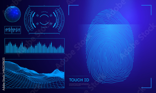 Touch id digital personal identifier. Personal data privacy id concept. Vector illustration.