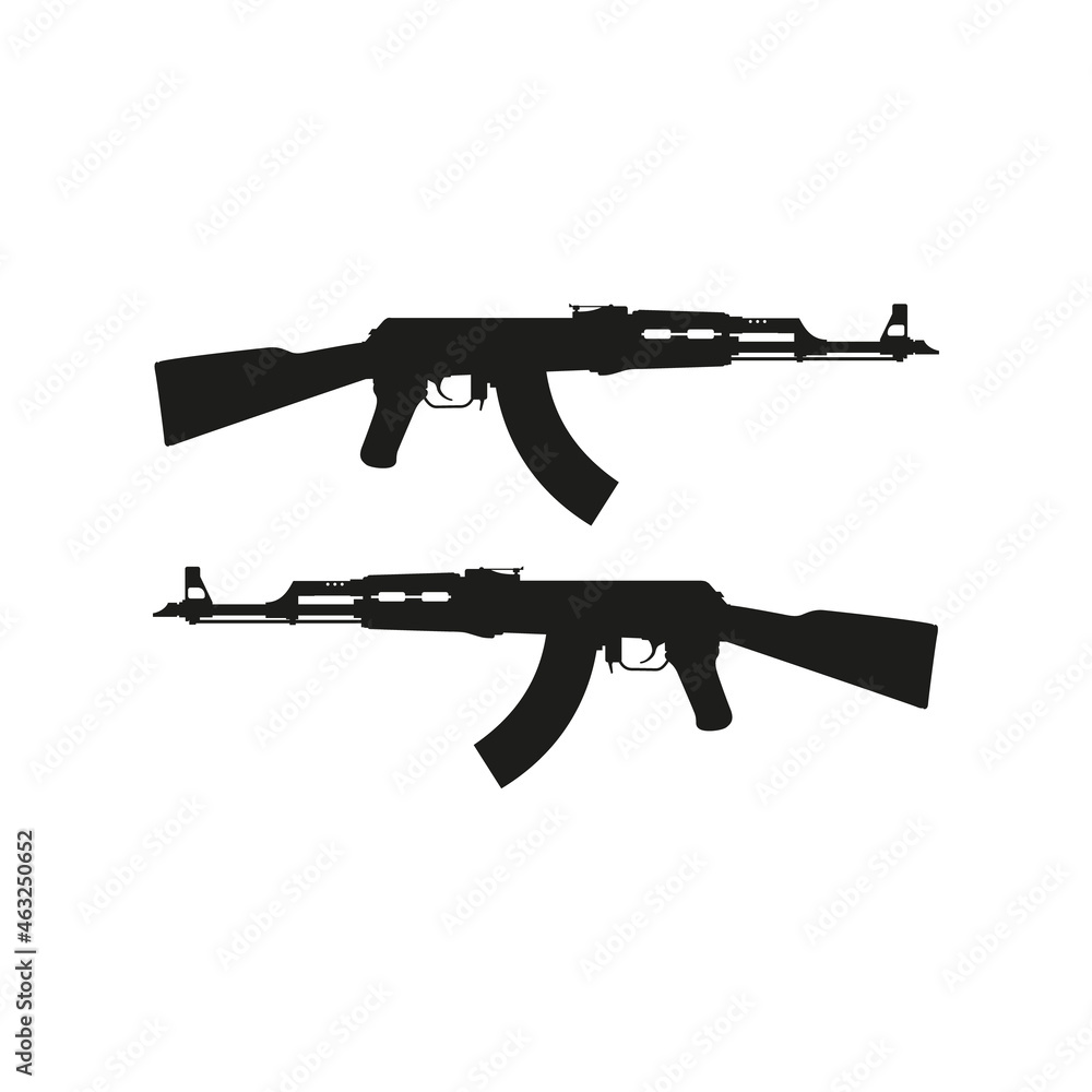 Avtomat Kalashnikova 1947 Assault Rifle Silhouette Vector Icon