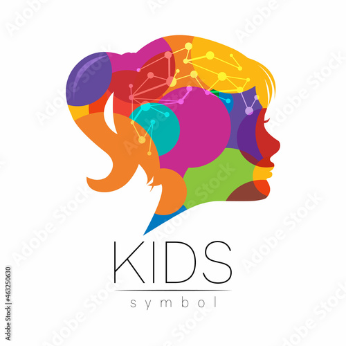 Child Girl Vector Color Logo of Grow Up Kids Silhouette profile human head. Concept logo for people, children, autism, kids, therapy, clinic, education.
